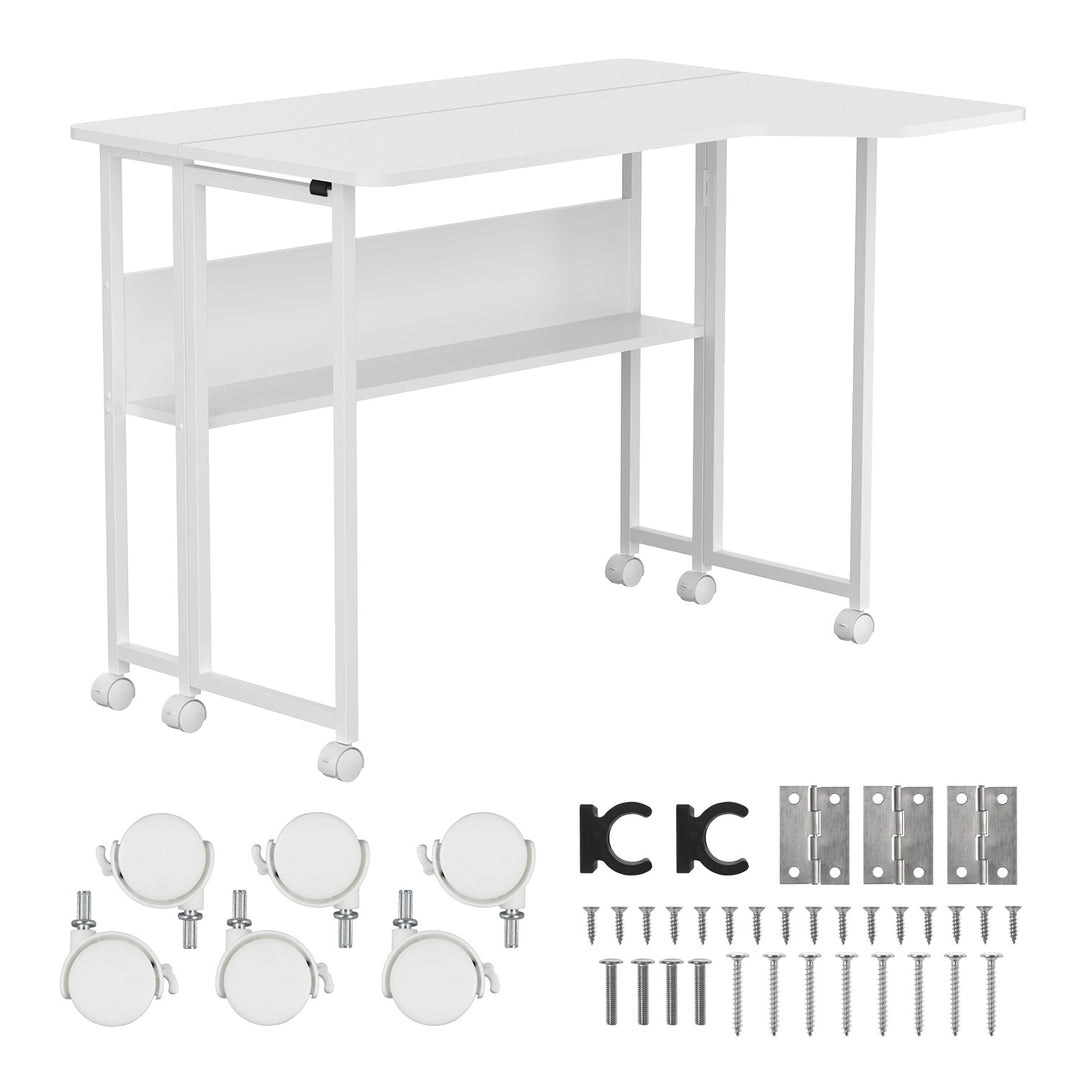 Bureau pliant / table Maclean, blanc, mobile, 100 x 73 cm, charge max. 50 kg, en angle, forme en L, MC-126 L/W