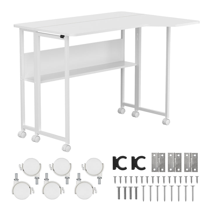 Bureau pliant / table Maclean, blanc, mobile, 100 x 73 cm, charge max. 50 kg, en angle, forme en L, MC-126 L/W