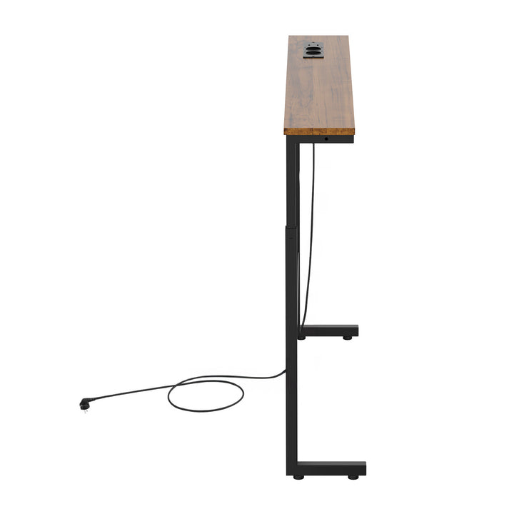 Console / table avec barre de recharge Maclean, noire avec plateau rustique, hauteur réglable de 62 à 83 cm, charge max. 25 kg, câble de 2,5 m, MC-140 B