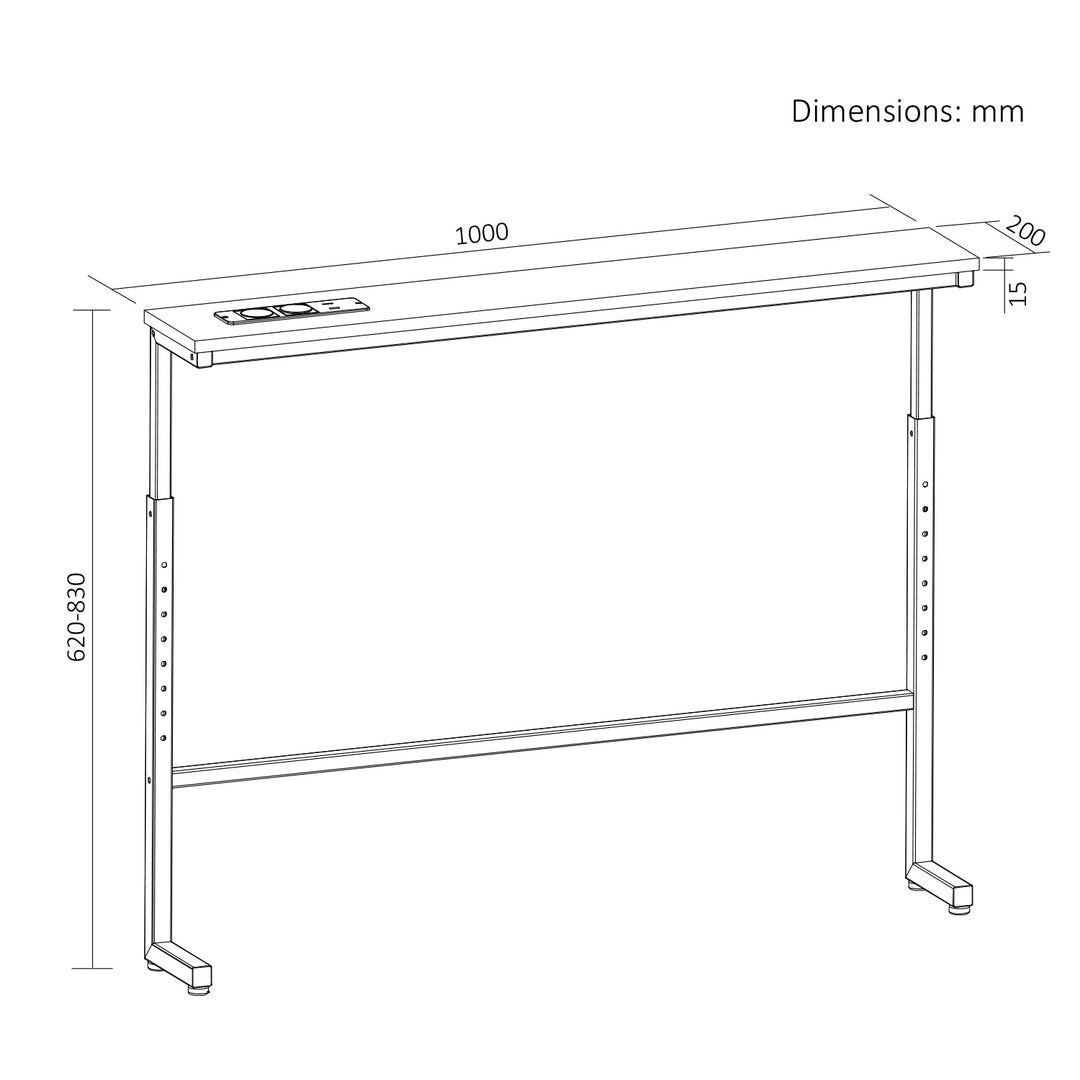 Console / table avec barre de recharge Maclean, noire avec plateau rustique, hauteur réglable de 62 à 83 cm, charge max. 25 kg, câble de 2,5 m, MC-140 B