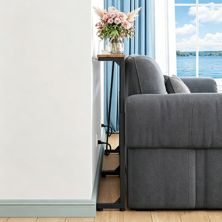 Console / table avec barre de recharge Maclean, noire avec plateau rustique, hauteur réglable de 62 à 83 cm, charge max. 25 kg, câble de 2,5 m, MC-140 B