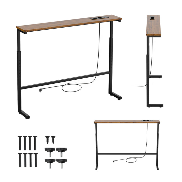 Console / table avec barre de recharge Maclean, noire avec plateau rustique, hauteur réglable de 62 à 83 cm, charge max. 25 kg, câble de 2,5 m, MC-140 B