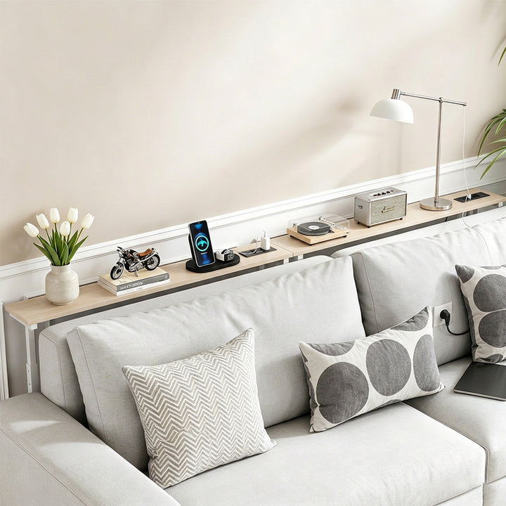 Console / table avec barre de recharge Maclean, blanche avec plateau clair, hauteur réglable de 62 à 83 cm, charge max. 25 kg, câble de 2,5 m, MC-140 W