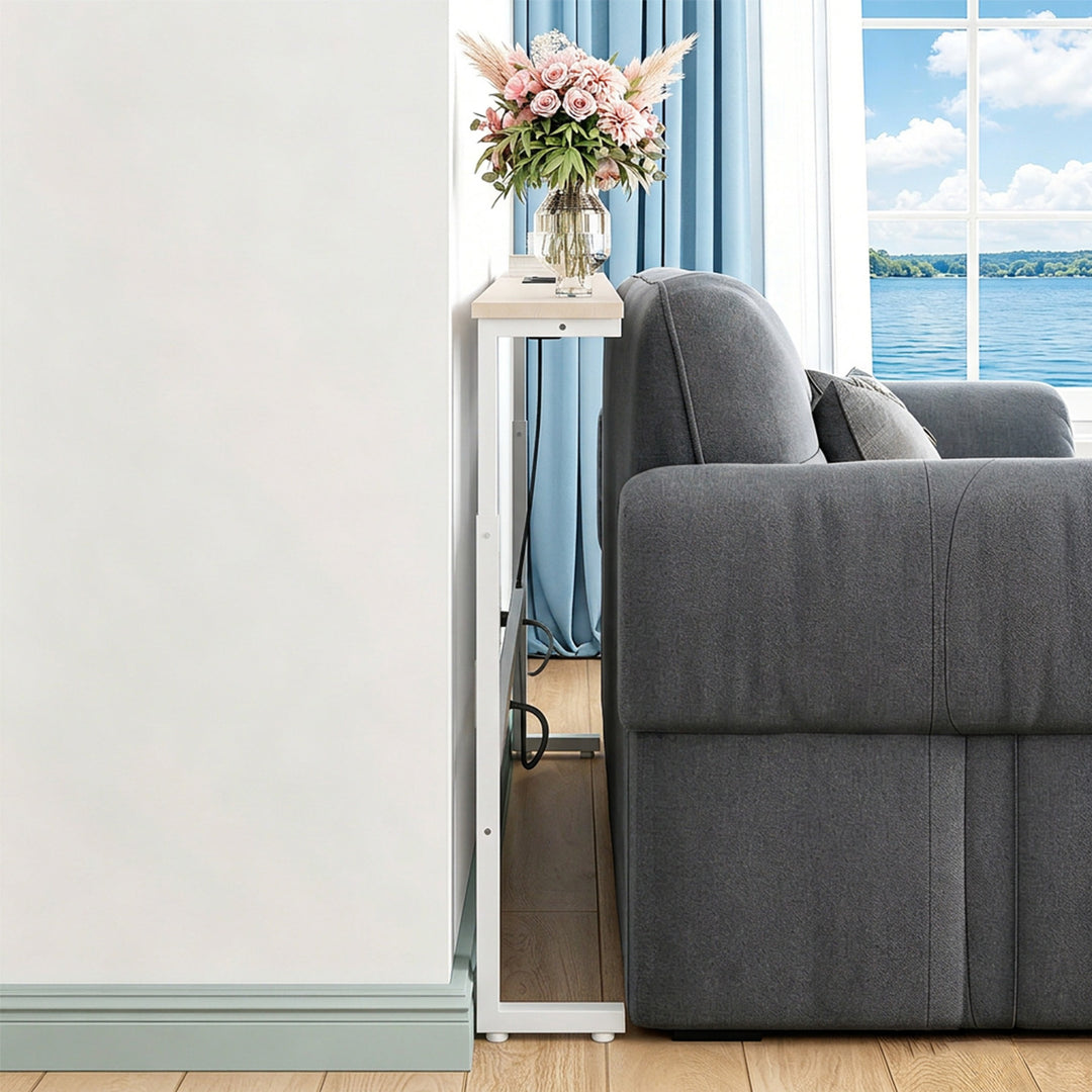 Console / table avec barre de recharge Maclean, blanche avec plateau clair, hauteur réglable de 62 à 83 cm, charge max. 25 kg, câble de 2,5 m, MC-140 W
