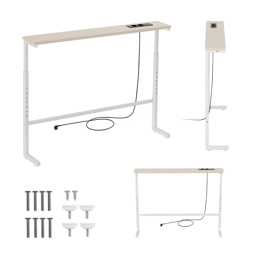 Console / table avec barre de recharge Maclean, blanche avec plateau clair, hauteur réglable de 62 à 83 cm, charge max. 25 kg, câble de 2,5 m, MC-140 W