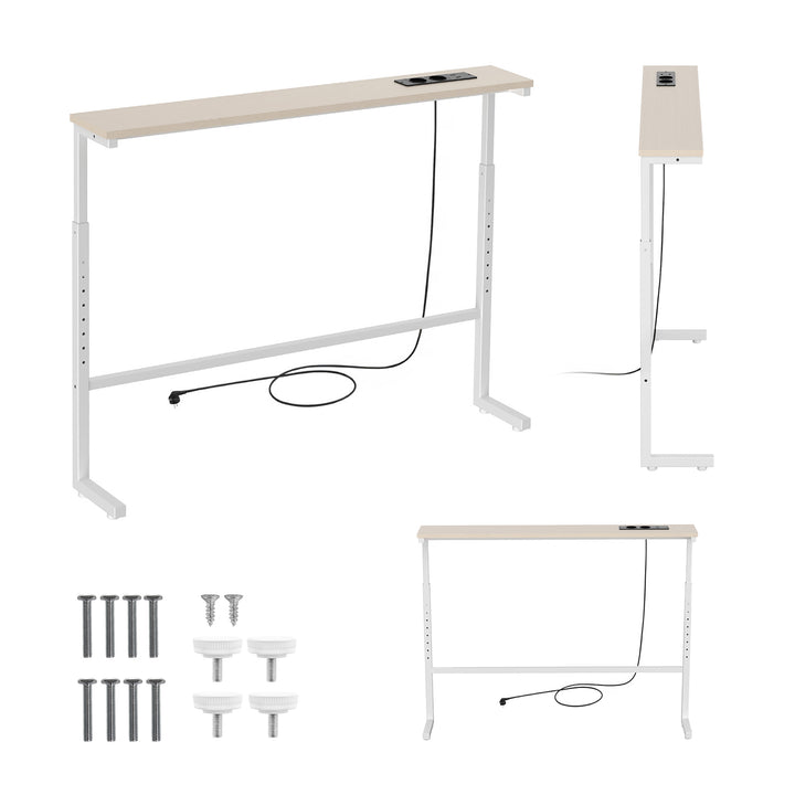 Console / table avec barre de recharge Maclean, blanche avec plateau clair, hauteur réglable de 62 à 83 cm, charge max. 25 kg, câble de 2,5 m, MC-140 W