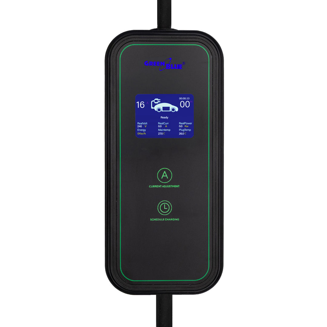 Chargeur pour véhicules électriques (EV) / hybrides rechargeables (PHEV) GreenBlue, portable, type 2, longueur de câble : 6,8 m, IP65, 11 kW, 220-380 V CA 50/60 Hz, 16 A, triphasé, GB1100