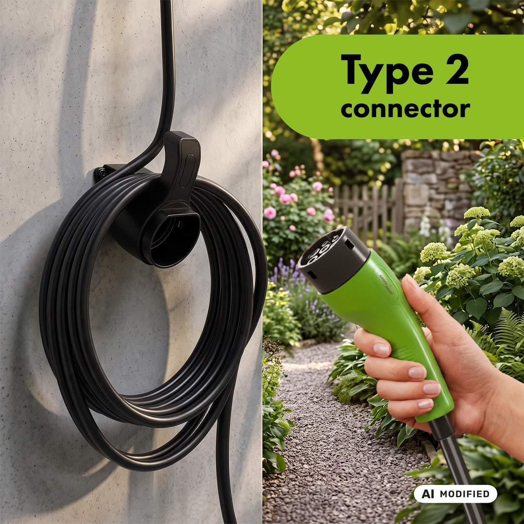 Chargeur pour véhicules électriques (EV) / hybrides rechargeables (PHEV) GreenBlue, portable, type 2, longueur de câble : 6,8 m, IP65, 11 kW, 220-380 V CA 50/60 Hz, 16 A, triphasé, GB1100