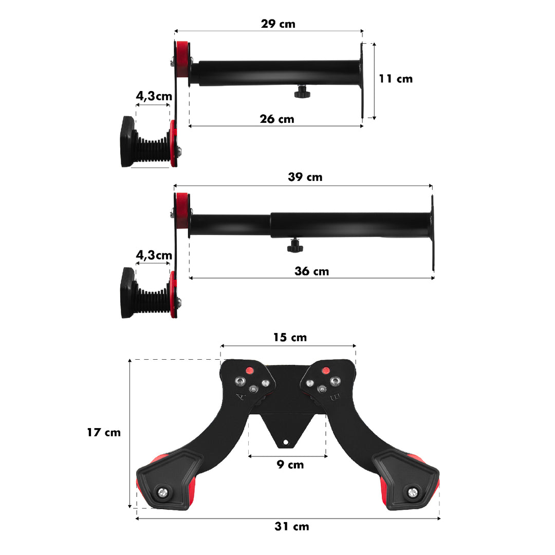 Support mural pour vélo Maclean, en acier, charge maximale 30 kg, MC-449, lot de 3