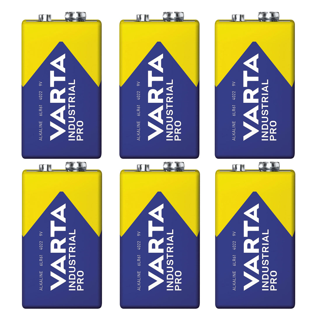 6 piles R9V R-9 6LR61 9V R-9 alcalines Varta Industrial Pro