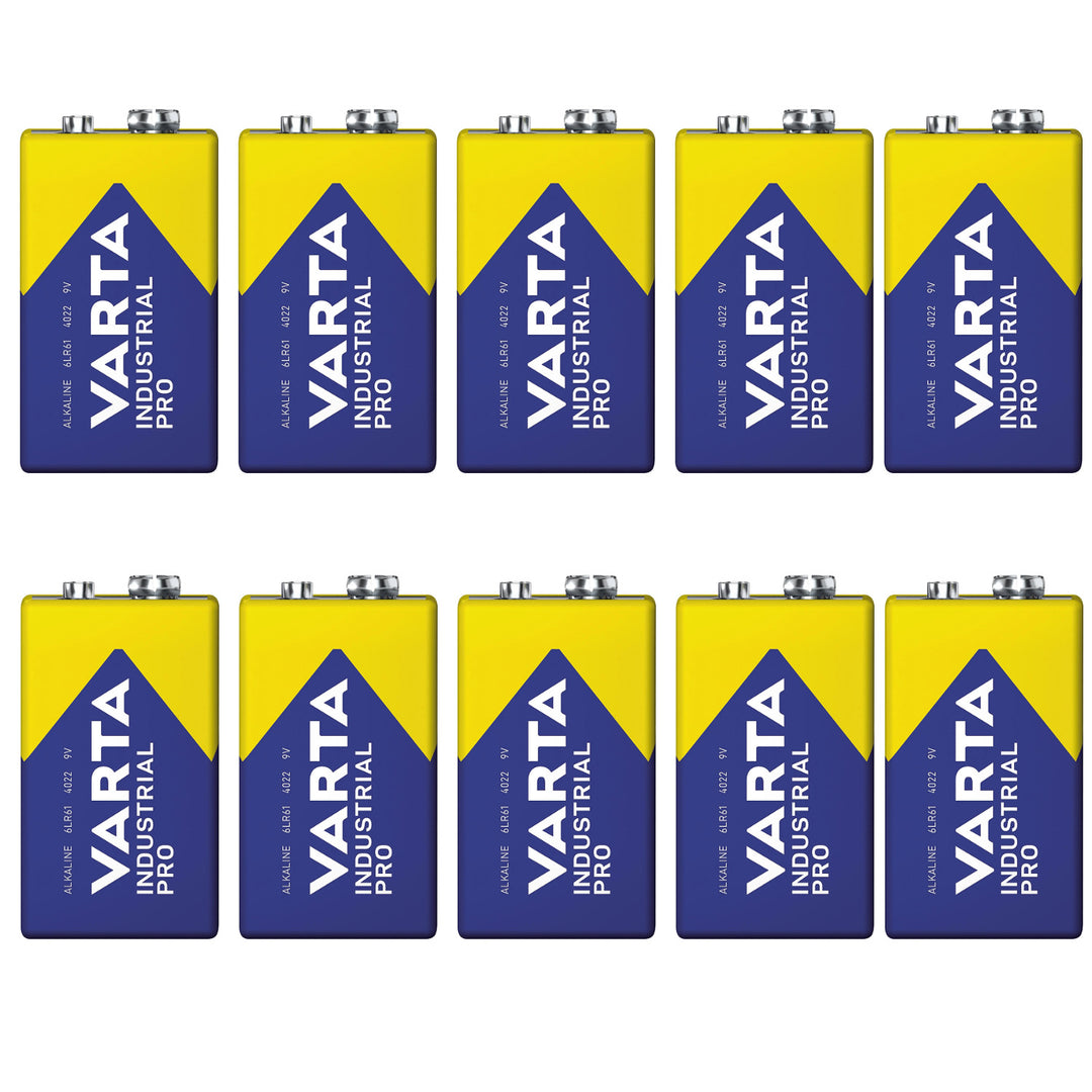 10 piles R9V R-9 6LR61 9V R-9 alcalines Varta Industrial Pro