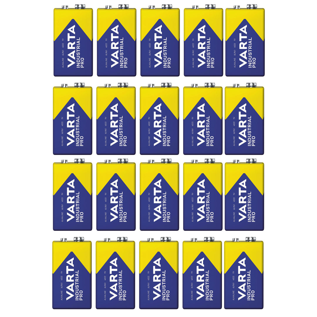 20 piles R9V R-9 6LR61 9V R-9 alcalines Varta Industrial Pro