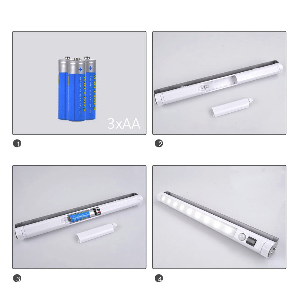 2 lampes LED Maclean pour cuisine, à fixer sous les placards, 9 LED SMD, à piles, capteur PIR marche/arrêt, MCE166 + 6 piles R-06 R06 AA LR06 1,5 V VARTA Longlife Power