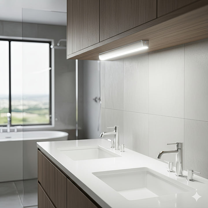 2 lampes LED Maclean pour cuisine, à fixer sous les placards, 9 LED SMD, à piles, capteur PIR marche/arrêt, MCE166 + 6 piles R-06 R06 AA LR06 1,5 V VARTA Longlife Power