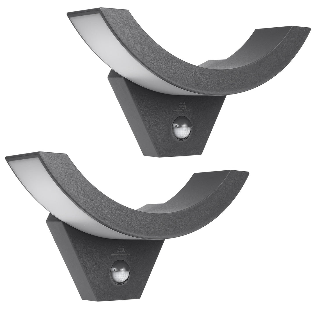 Lampe LED avec détecteur de mouvement Maclean, détecteur de mouvement infrarouge, couleur grise, 10 W, IP54, 800 lm, MCE290 GR, lot de 2