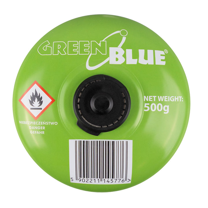 6 cartouches de gaz GreenBlue de 500 g. Certification : Pi 0437, conforme à la norme EN 417, butane-propane, plage de température de -10 °C à +40 °C, robinet fileté 7/16'' GB499
