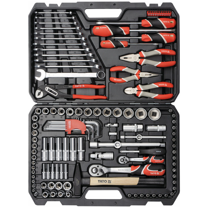Coffret d'outils professionnel Yato, 122 pièces (clés à douille, douilles, tournevis, marteau), tournevis à embouts magnétiques et trempés, YT-38901