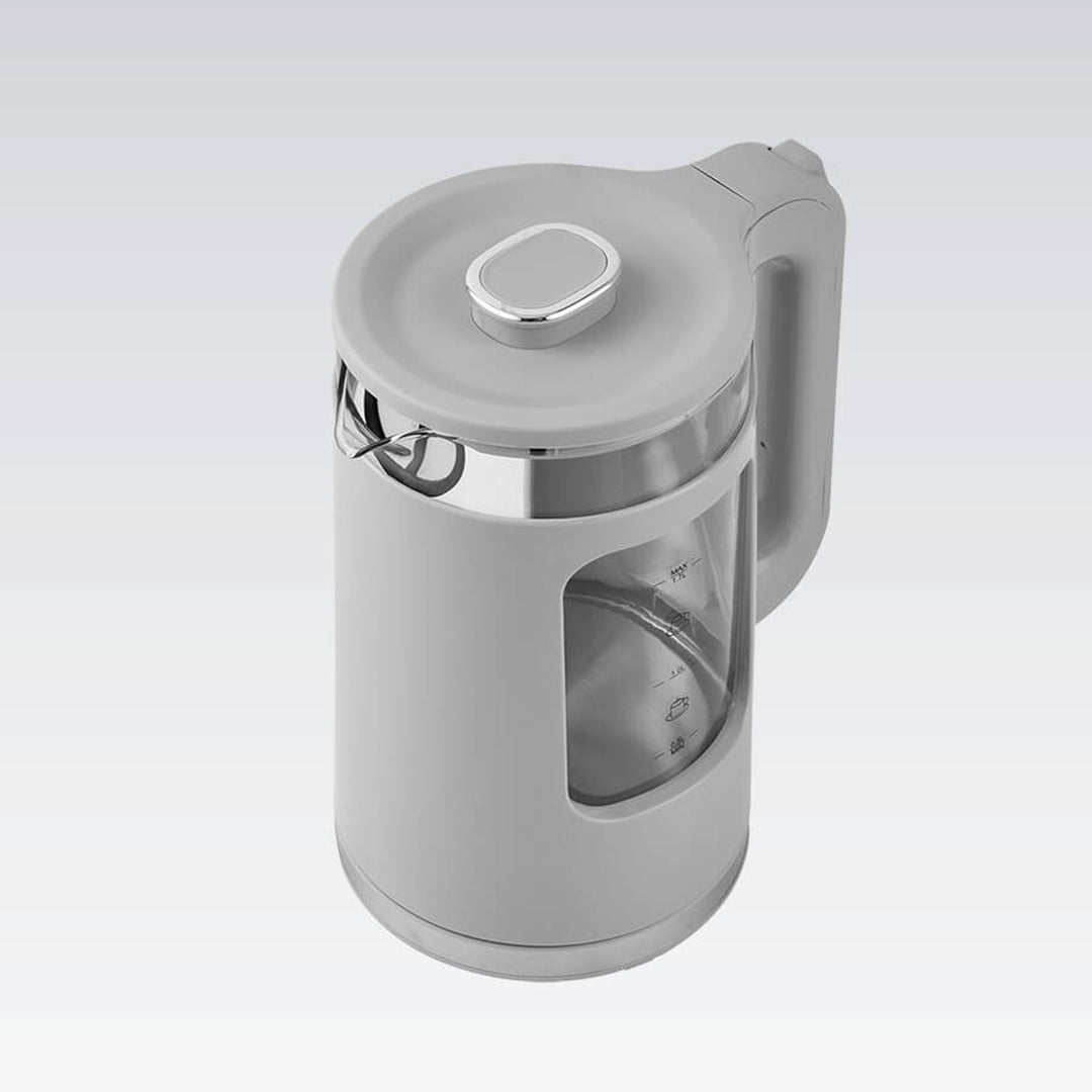Bouilloire électrique en verre Maestro, capacité 1,7 L, puissance 2200 W, indicateur de niveau d'eau, éclairage LED, socle pivotant, couleur grise, MR-065-GREY