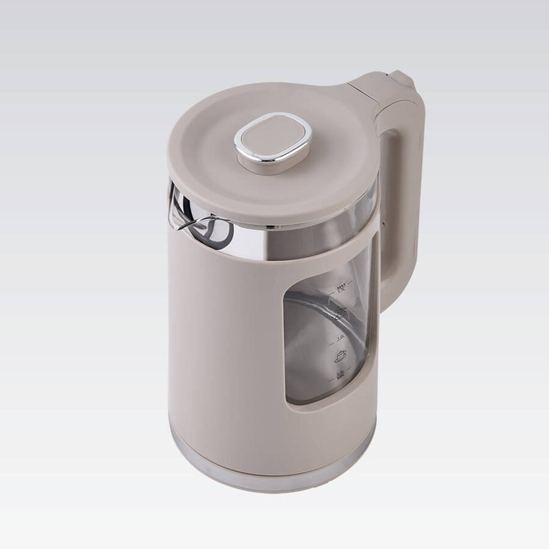 Bouilloire électrique en verre Maestro, capacité 1,7 L, puissance 2200 W, indicateur de niveau d'eau, éclairage LED, socle pivotant, couleur beige, MR-065-BEIGE