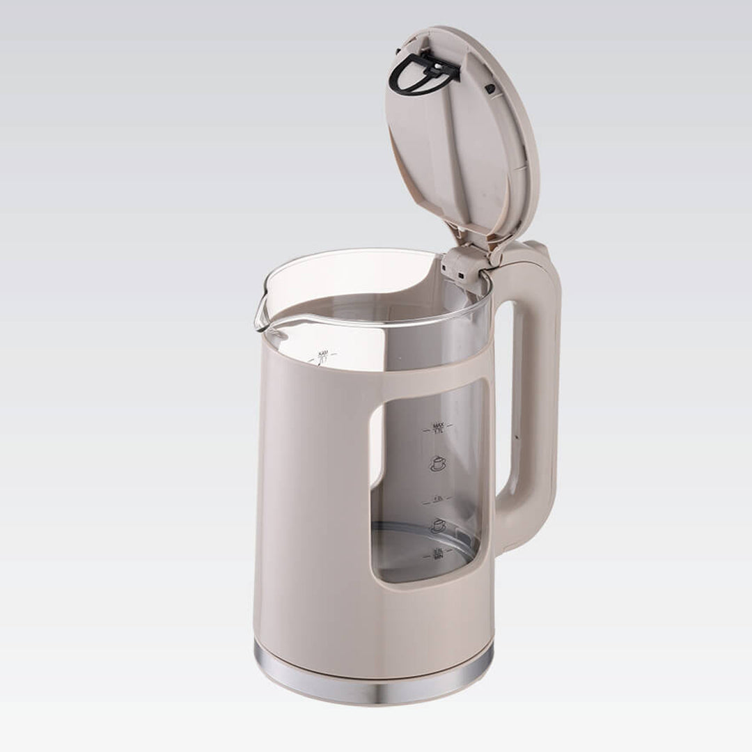 Bouilloire électrique en verre Maestro, capacité 1,7 L, puissance 2200 W, indicateur de niveau d'eau, éclairage LED, socle pivotant, couleur beige, MR-065-BEIGE