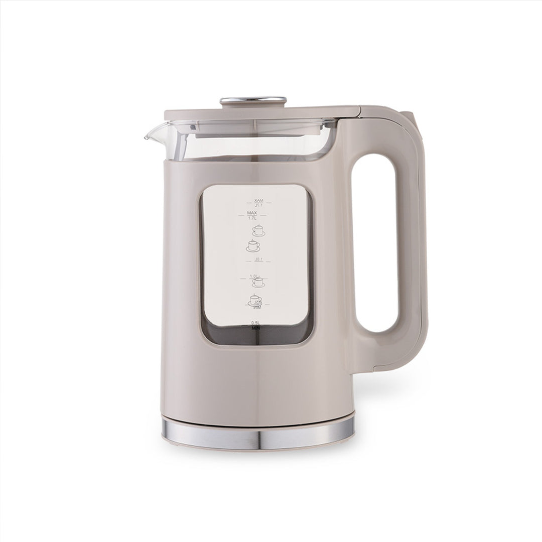 Bouilloire électrique en verre Maestro, capacité 1,7 L, puissance 2200 W, indicateur de niveau d'eau, éclairage LED, socle pivotant, couleur beige, MR-065-BEIGE