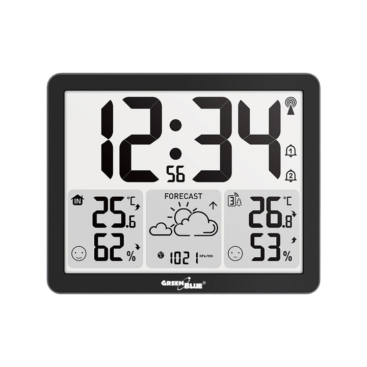 Station météo sans fil GreenBlue, température et humidité (intérieure/extérieure), horloge/alarme/date, °C / °F, portée jusqu'à 60 m, GB443 B