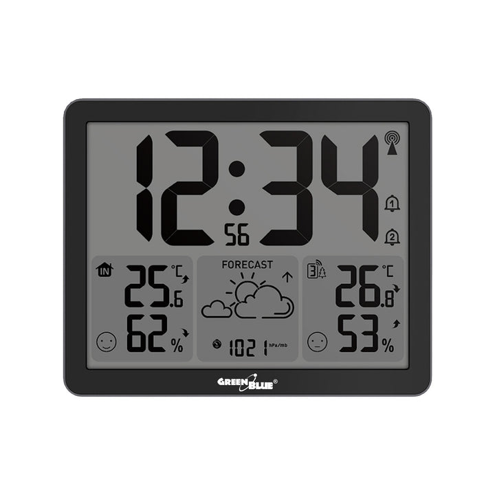 Station météo sans fil GreenBlue, température et humidité (intérieure/extérieure), horloge/alarme/date, °C / °F, portée jusqu'à 60 m, GB443 B