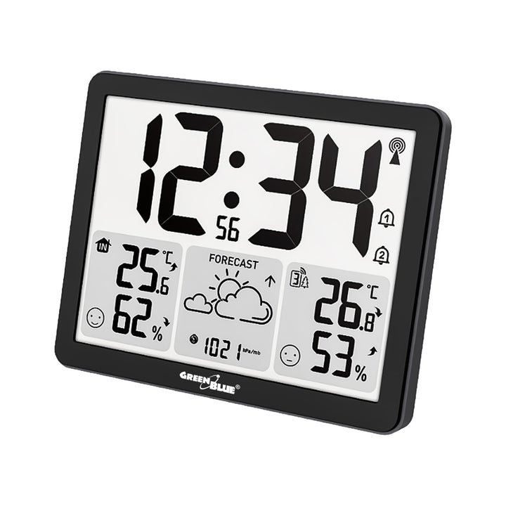 Station météo sans fil GreenBlue, température et humidité (intérieure/extérieure), horloge/alarme/date, °C / °F, portée jusqu'à 60 m, GB443 B