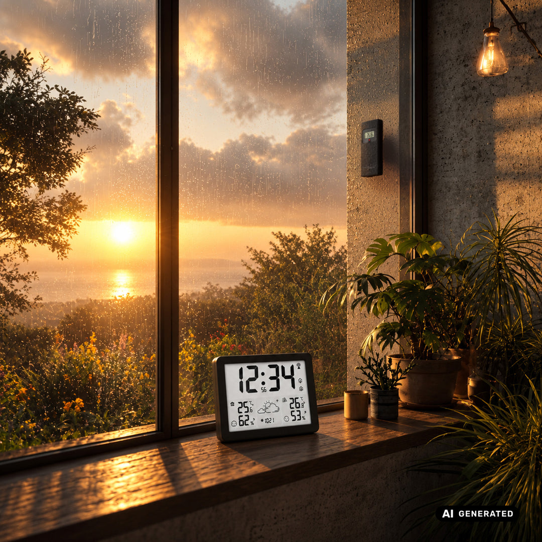 Station météo sans fil GreenBlue, température et humidité (intérieure/extérieure), horloge/alarme/date, °C / °F, portée jusqu'à 60 m, GB443 B