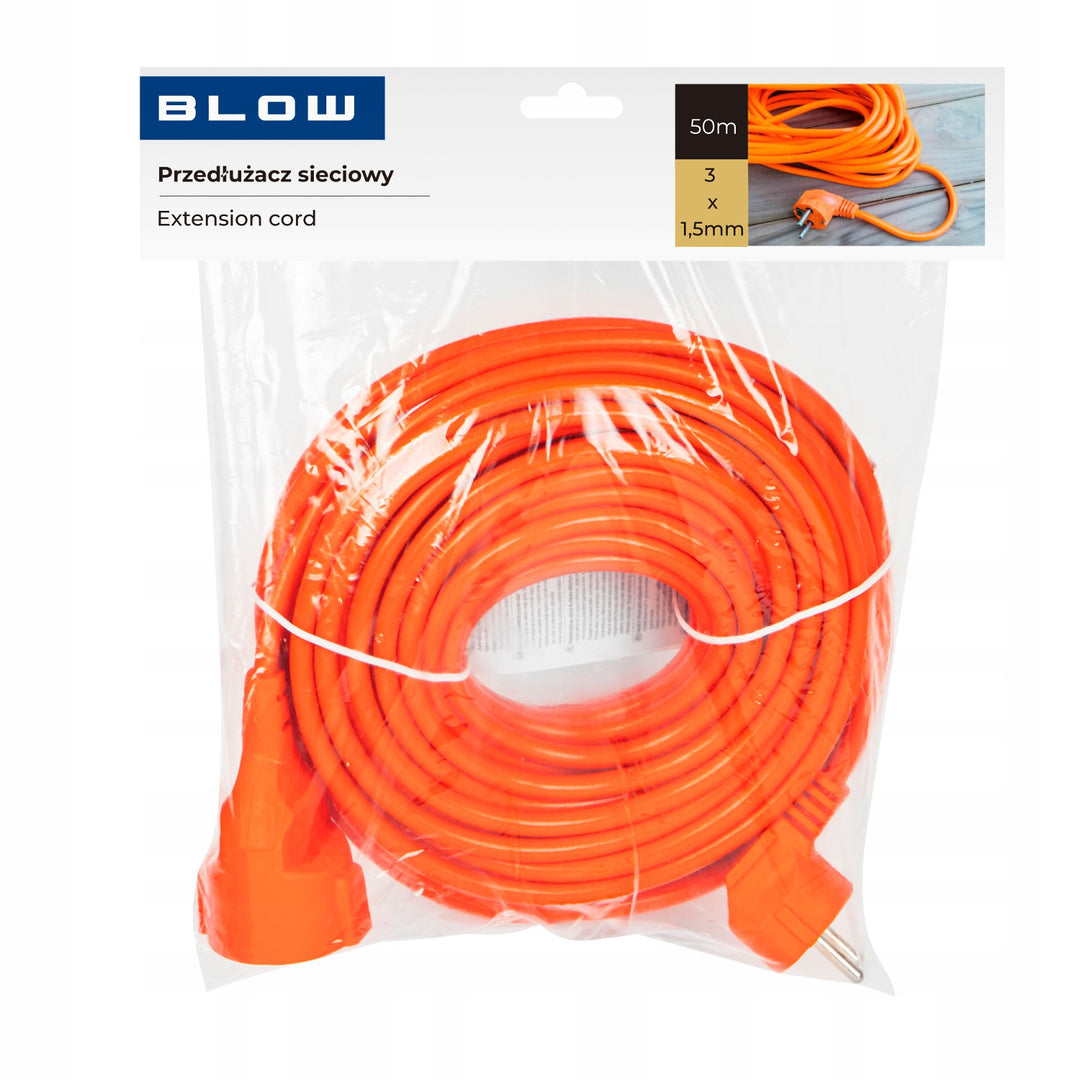 Rallonge électrique Blow, couleur orange, longueur 50 m, prise avec mise à la terre, PR-160