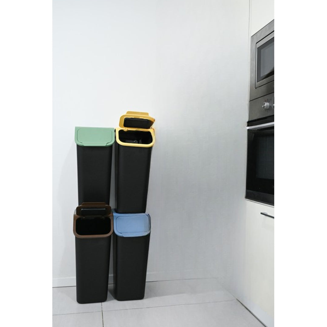 Lot de 4 poubelles noires de tri sélectif BINI 4 x 35 L avec couvercles bleu/vert/jaune/marron + 5 filtres à charbon