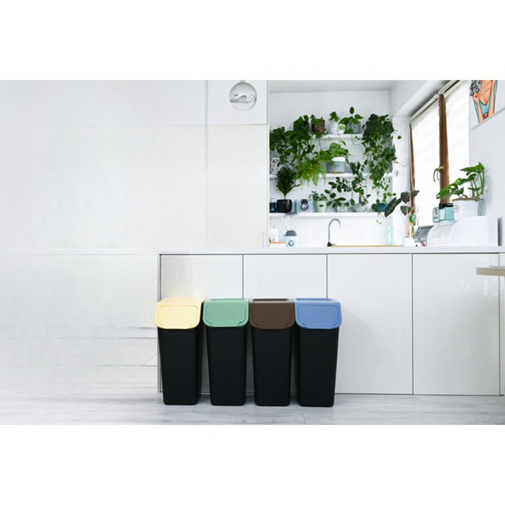 Lot de 4 poubelles noires de tri sélectif BINI 4 x 35 L avec couvercles bleu/vert/jaune/marron + 5 filtres à charbon