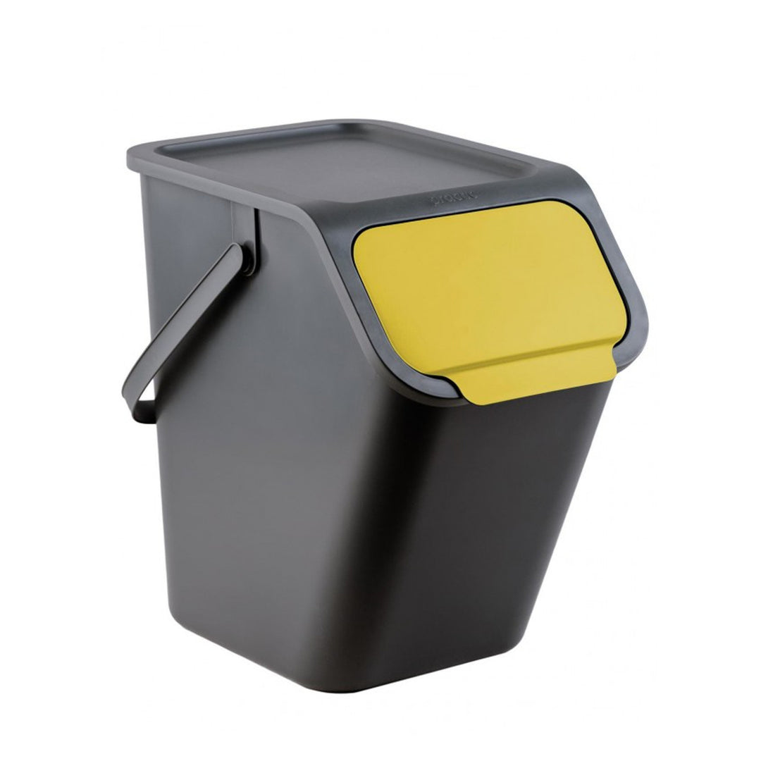 Lot de 3 poubelles de tri sélectif BINI noires de 25 l avec couvercle noir et rabat coloré bleu/vert/jaune + 5 filtres à charbon