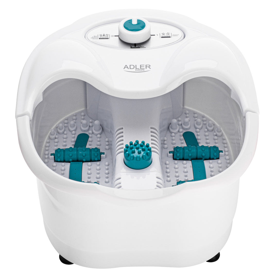 Appareil de massage des pieds Adler, massage à bulles, par vibrations et chauffant, infrarouge, 4 rouleaux + 3 embouts, AD 2167 White