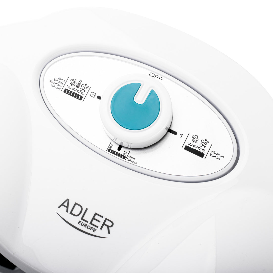 Appareil de massage des pieds Adler, massage à bulles, par vibrations et chauffant, infrarouge, 4 rouleaux + 3 embouts, AD 2167 White