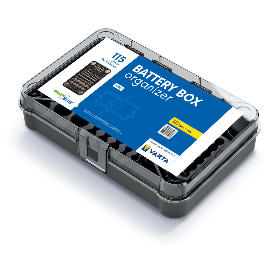 Organiseur de piles GreenBlue GB189 + testeur numérique de piles et de batteries rechargeables Lamex