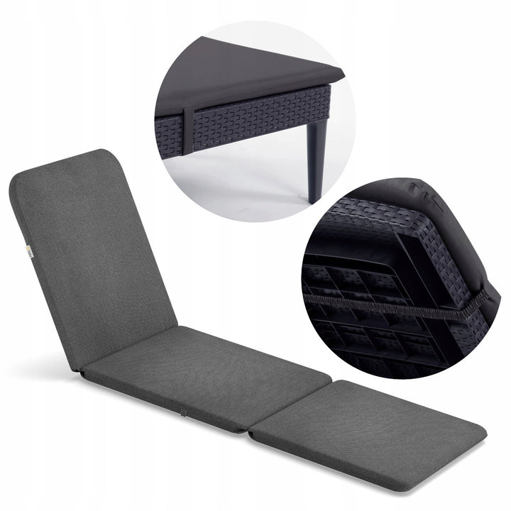 Coussin pour chaise longue Jaipur, couleur gris foncé, tissu S-500, dimensions 190 x 60 cm, deux systèmes de fixation, imperméable, lavable en machine, S-49