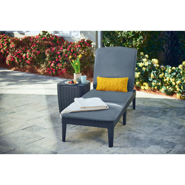 Coussin pour chaise longue Jaipur, couleur gris foncé, tissu S-500, dimensions 190 x 60 cm, deux systèmes de fixation, imperméable, lavable en machine, S-49