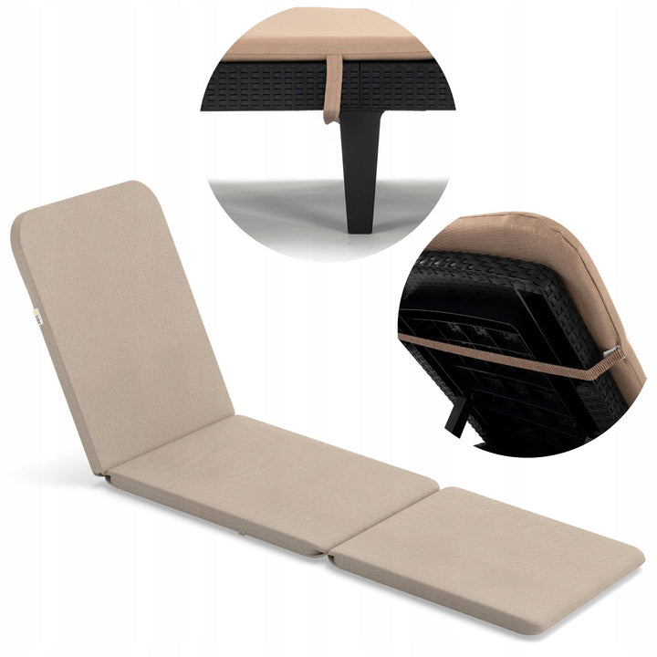 Coussin pour chaise longue Jaipur, couleur beige, tissu S-550 mélangé, dimensions 190 x 60 cm, deux systèmes de fixation, imperméable, lavable en machine, mélangé S-21