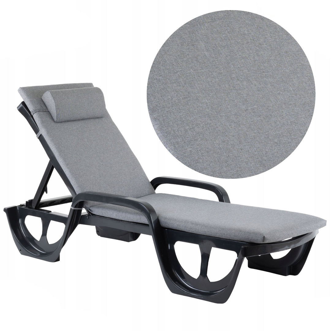 Coussin pour chaise longue Madera, couleur grise, tissu S-550 mélangé, dimensions 190 x 55 cm, fixation par sangle élastique, imperméable, mélangé S-23