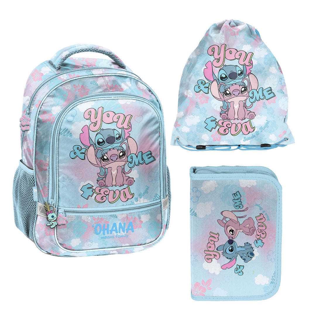 Ensemble scolaire Stitch Paso, sac à dos à deux compartiments, avec éléments réfléchissants et dos renforcé, trousse vide avec poignées pour les fournitures, sac à chaussures pouvant être porté sur le dos, DS26WW