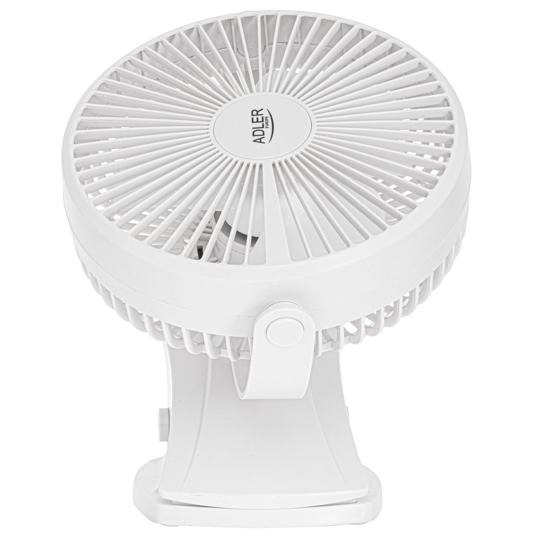 Ventilateur de bureau à pince, rechargeable, 15,5 cm, rotation à 360°, USB-C, Adler