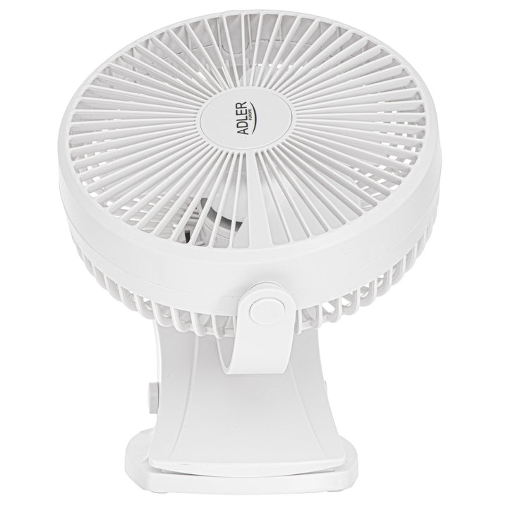 Ventilateur de bureau à pince, rechargeable, 15,5 cm, rotation à 360°, USB-C, Adler