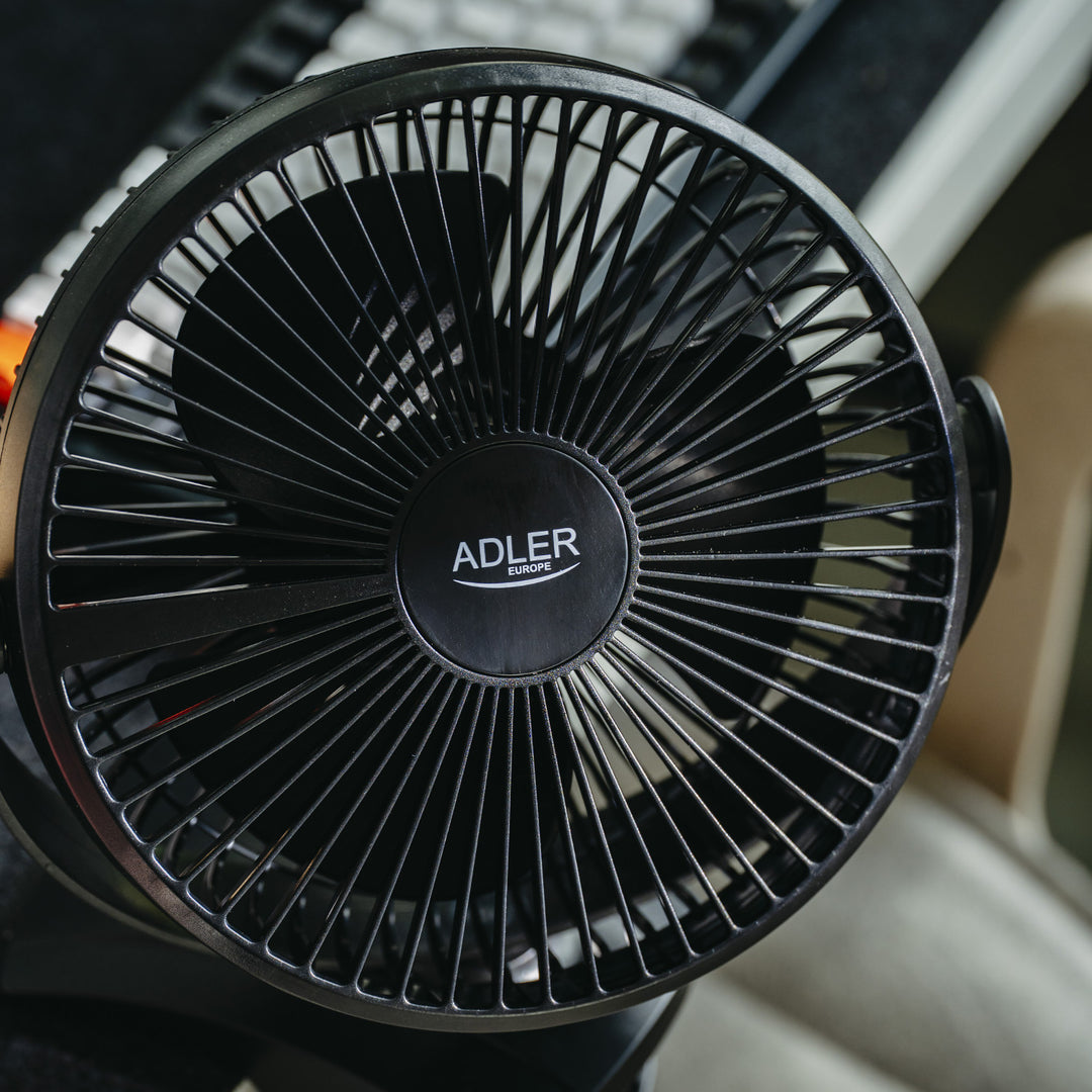 Ventilateur de bureau à pince, rechargeable, 15,5 cm, rotation à 360°, USB-C, Adler