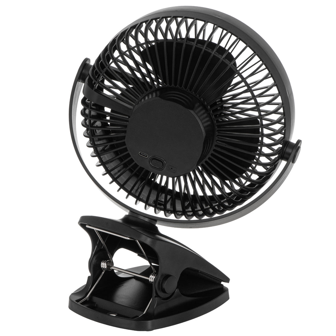 Ventilateur de bureau à pince, rechargeable, 15,5 cm, rotation à 360°, USB-C, Adler