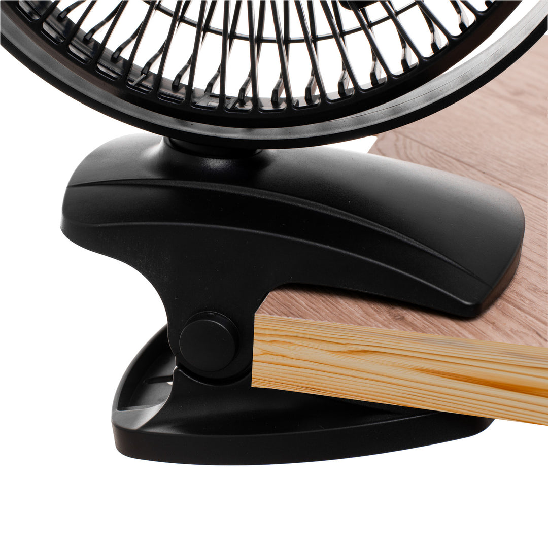 Ventilateur de bureau à pince, rechargeable, 15,5 cm, rotation à 360°, USB-C, Adler