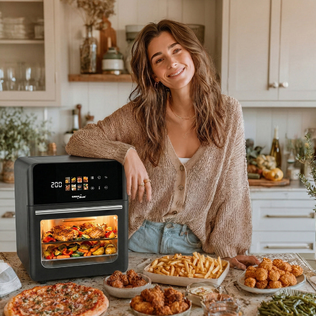 Friteuse sans huile AIR FRYER GreenBlue, puissance 1800 W, capacité 10 l, 8 programmes, accessoires, minuterie, GB950 + thermomètre/sonde pour aliments, GreenBlue GB178