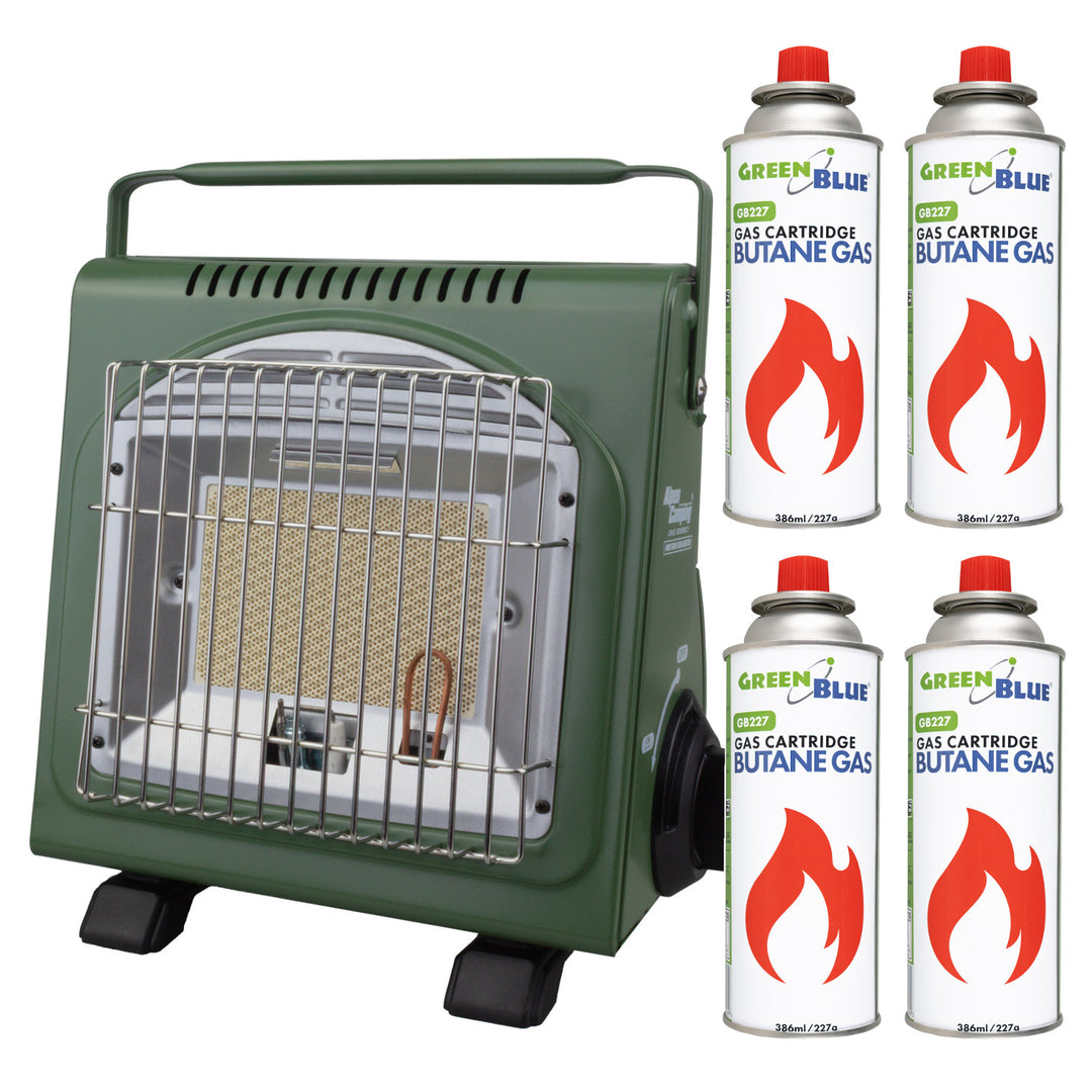 Réchaud à gaz portable Alpen Camping, 2 en 1, consommation de gaz 124 g/h, allumage piézoélectrique, ICELAND IK-1000 PRO+ 4 cartouches de gaz de 227 g GreenBlue. Certification : Pi 0875, conforme à la norme EN 417