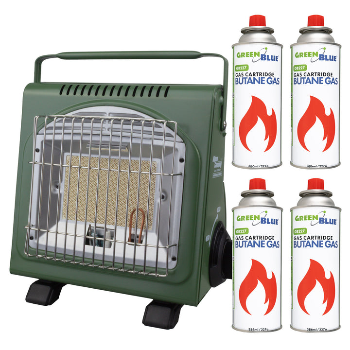 Réchaud à gaz portable Alpen Camping, 2 en 1, consommation de gaz 124 g/h, allumage piézoélectrique, ICELAND IK-1000 PRO+ 4 cartouches de gaz de 227 g GreenBlue. Certification : Pi 0875, conforme à la norme EN 417