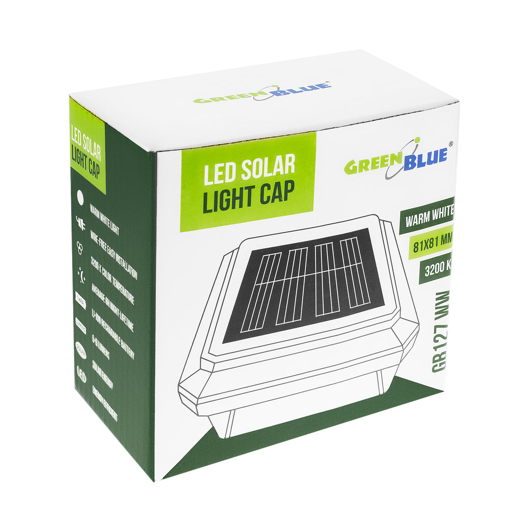 Lampe solaire LED sur poteau GreenBlue, 80 x 80 mm, auvent en forme d'enveloppe, 3200 K, GB127 WW, lot de 2